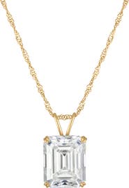 FZN 14k Gold Emerald Cut Moissanite Pendant Necklace