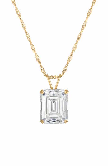 FZN 14k Gold Emerald Cut Moissanite Pendant Necklace