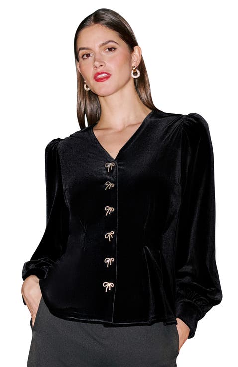 Peplum Bow-Button Blouse