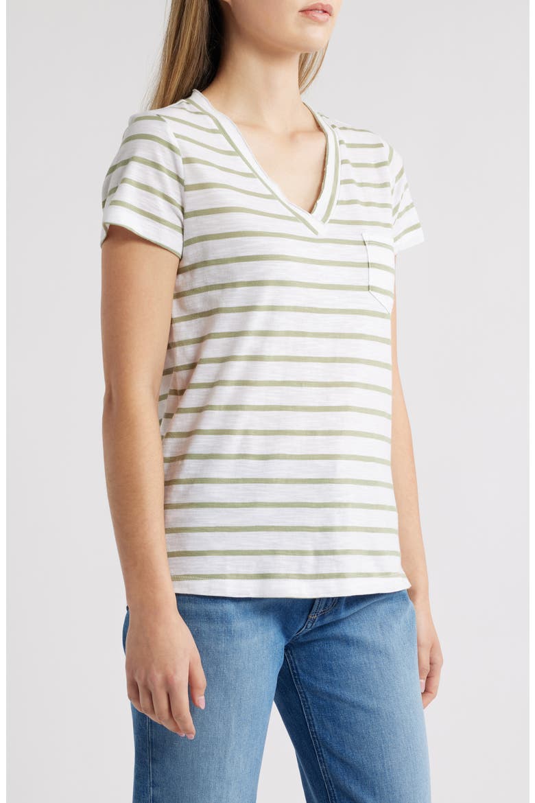 Cotton & Modal V-Neck T-Shirt, Alternate, color, WHITE- OLIVE JOSEPHINE STRIPE