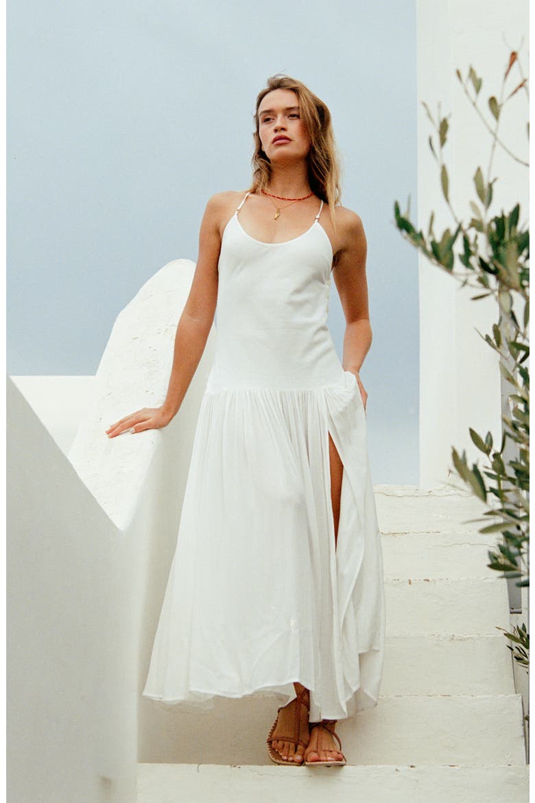 Row Cotton & Linen Blend Maxi Sundress, Alternate, color, CREAM