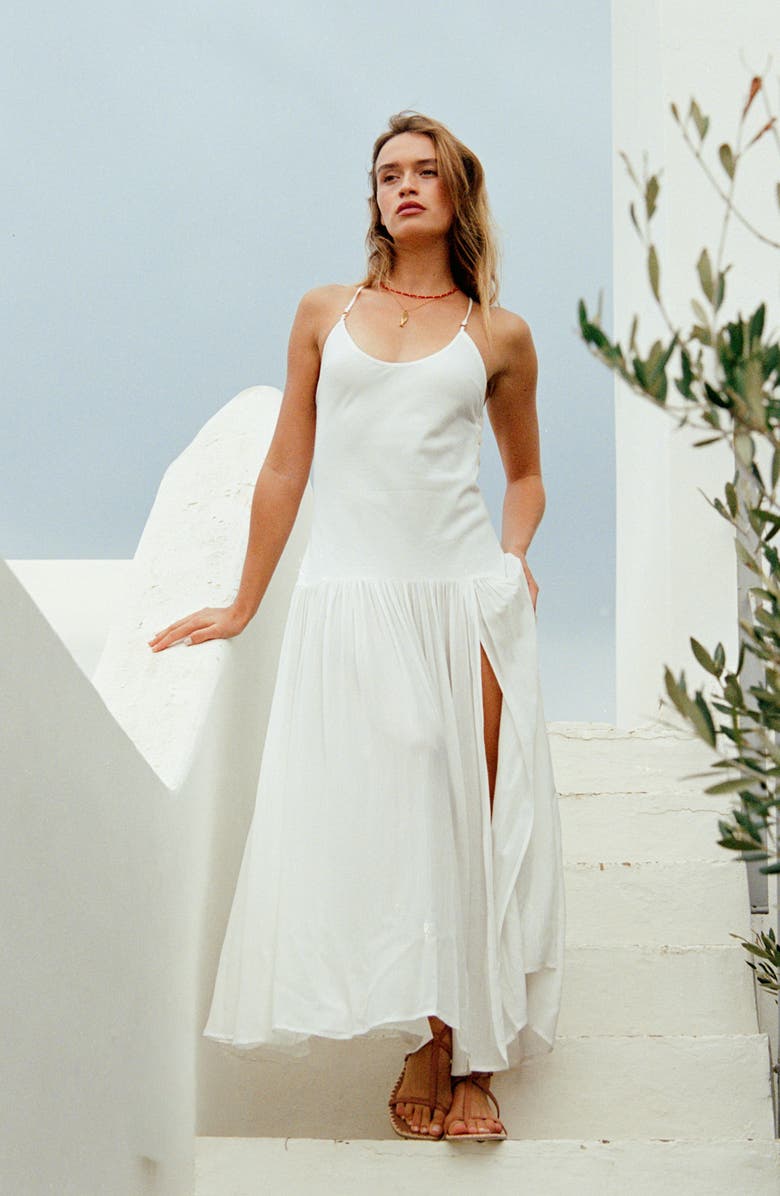 LSPACE Row Cotton & Linen Blend Maxi Sundress, Alternate, color, Cream