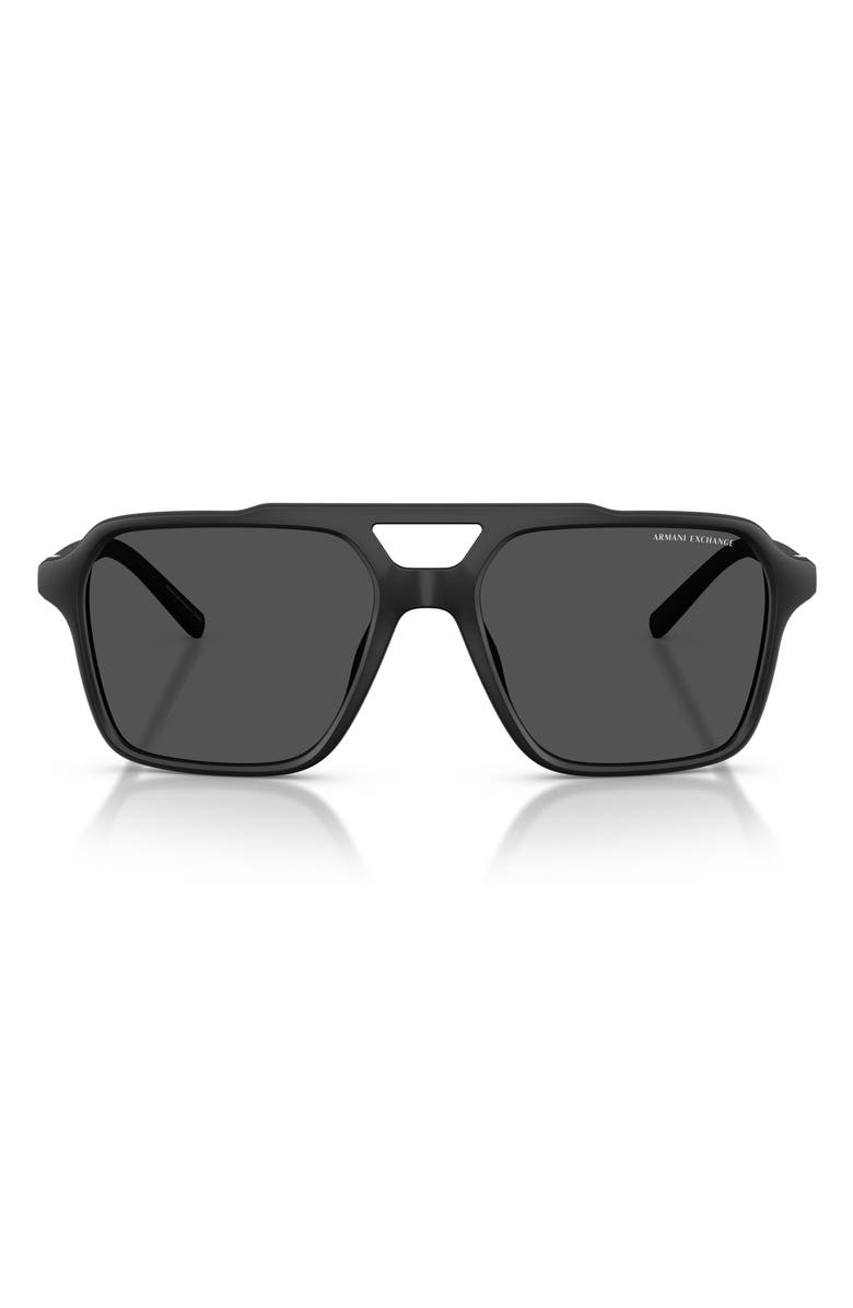 Armani Exchange 57mm Pilot Sunglasses, Main, color, Matte Black / Dark Grey