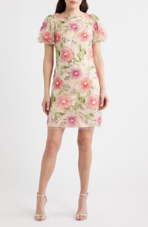 Sequin Floral Shift Dress