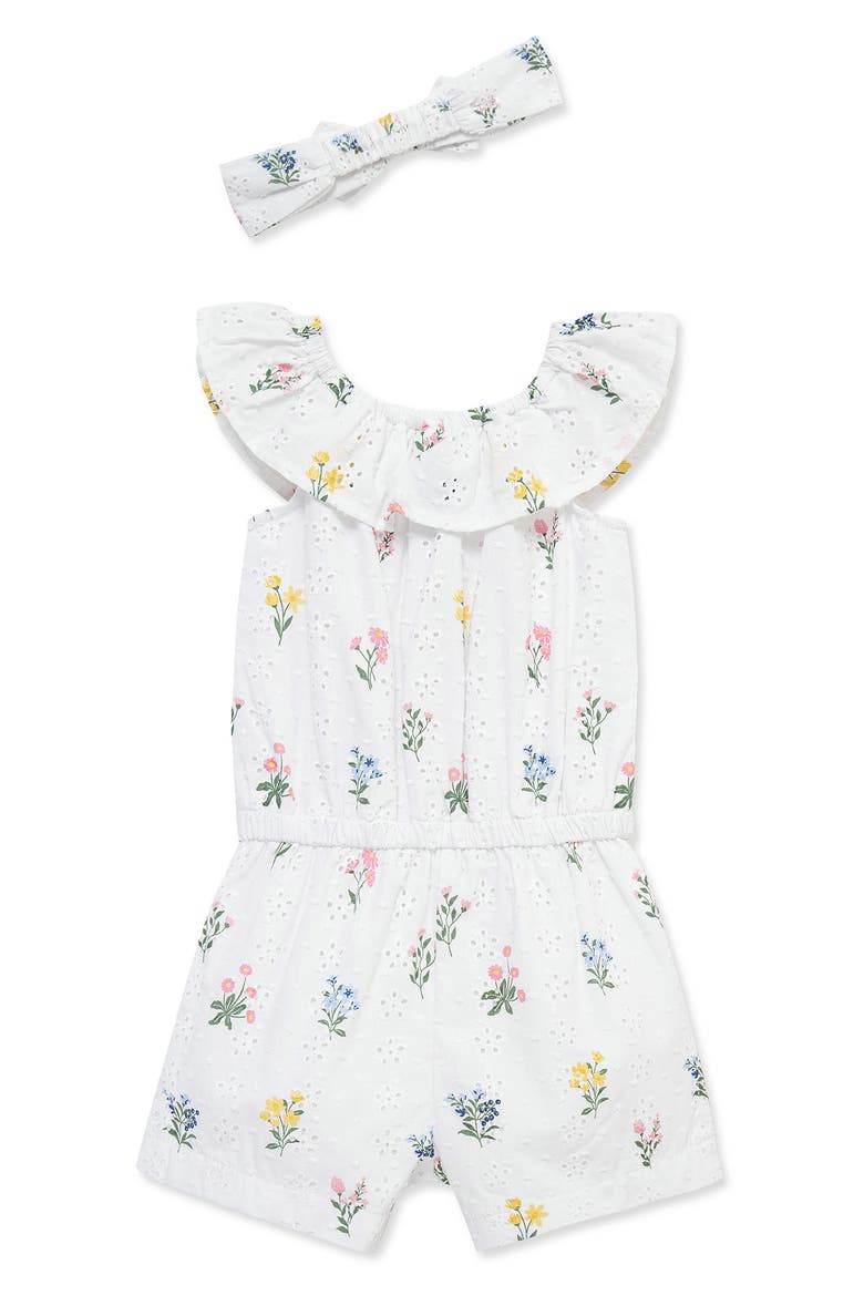 Garden Eyelet Cotton Romper & Headband, Alternate, color, FLORAL