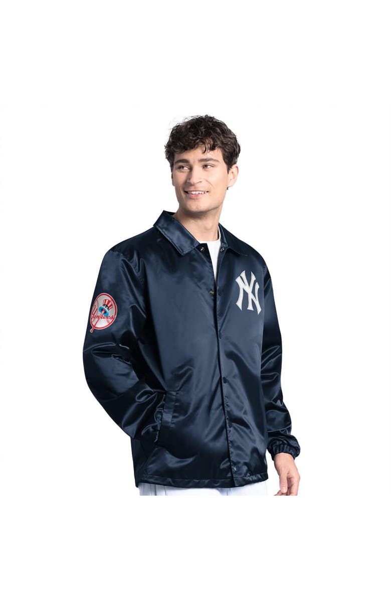STARTER Men
s Starter Navy New York Yankees Cooperstown Collection Point Man Full-Snap Coaches Jacket, Main, color, Navy
