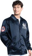 STARTER Men's Starter  Navy New York Yankees Cooperstown Collection Point Man Full-Snap Coaches Jacket