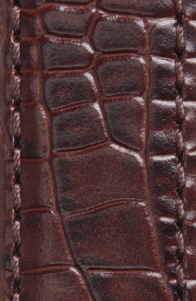 Longchamp Archive Croc Print Leather Belt, Alternate, color, Chocolate