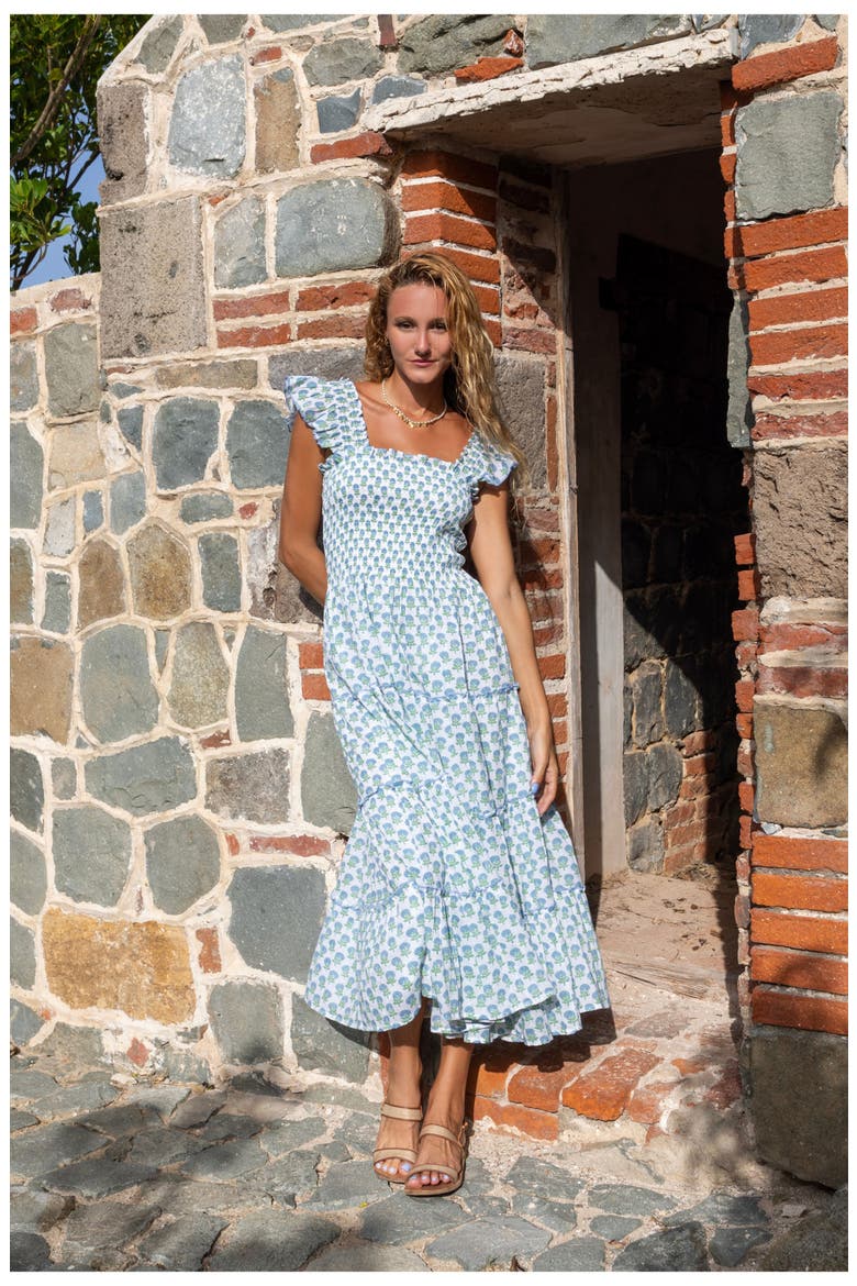 Paloma Women's Maxi Dress, Alternate, color, Aqua Floral Block Print