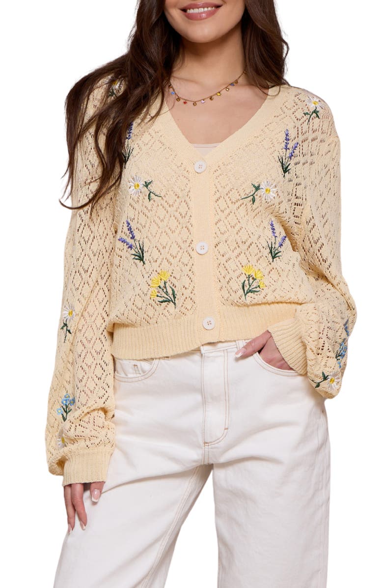SAACHI Floral Embroidered Cardigan, Main, color, Ivory