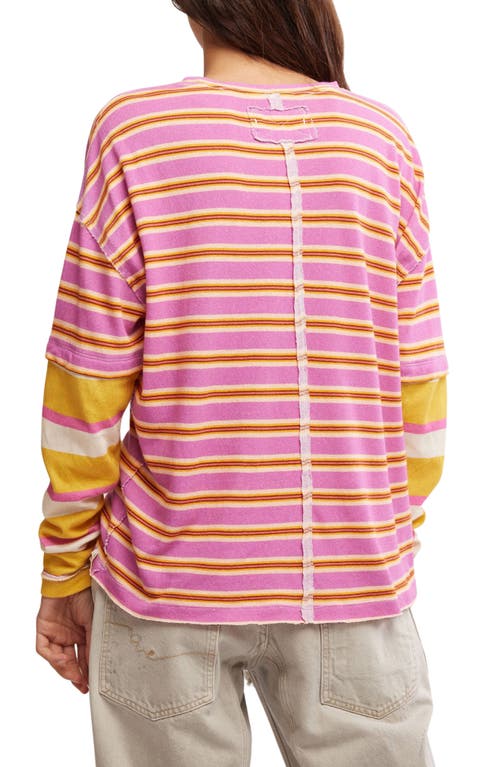 Free People Nina Stripe Layered Long Sleeve Cotton T-shirt In Pink