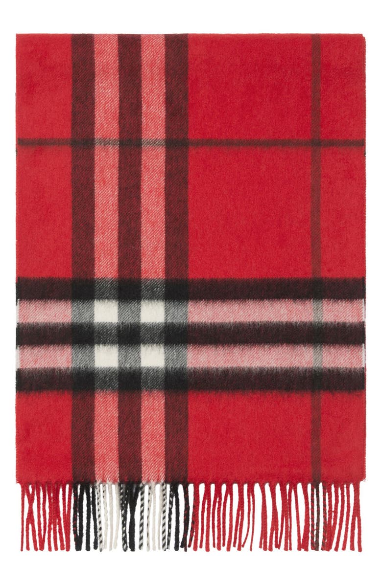 Burberry Giant Check Cashmere Scarf, Alternate, color, Post Red