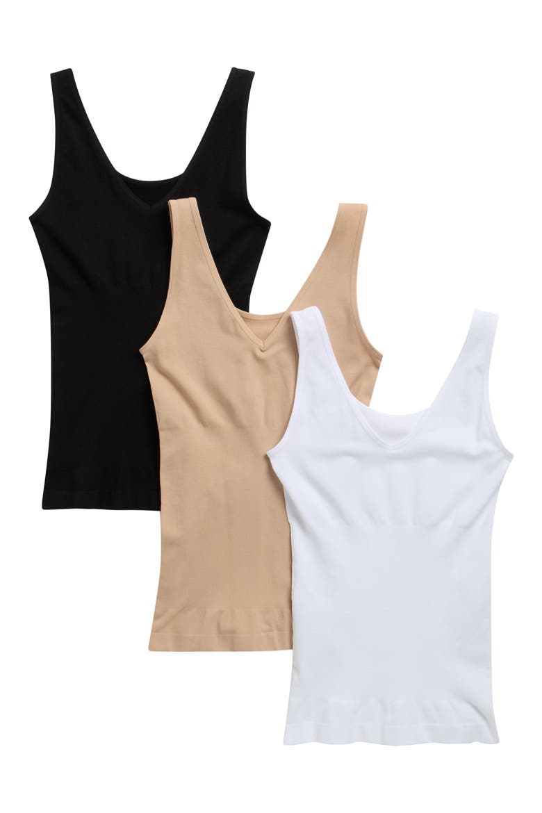 Assorted 3-Pack Seamless Rib Shaping Tanks, Main, color, WHITE/ ONDINE BLUSH/ BLACK