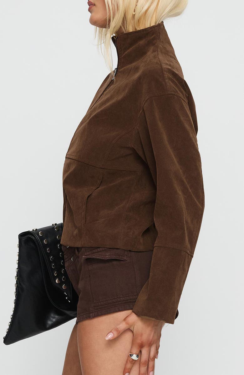 Princess Polly Jessalyn Faux Sude Jacket, Alternate, color, Brown