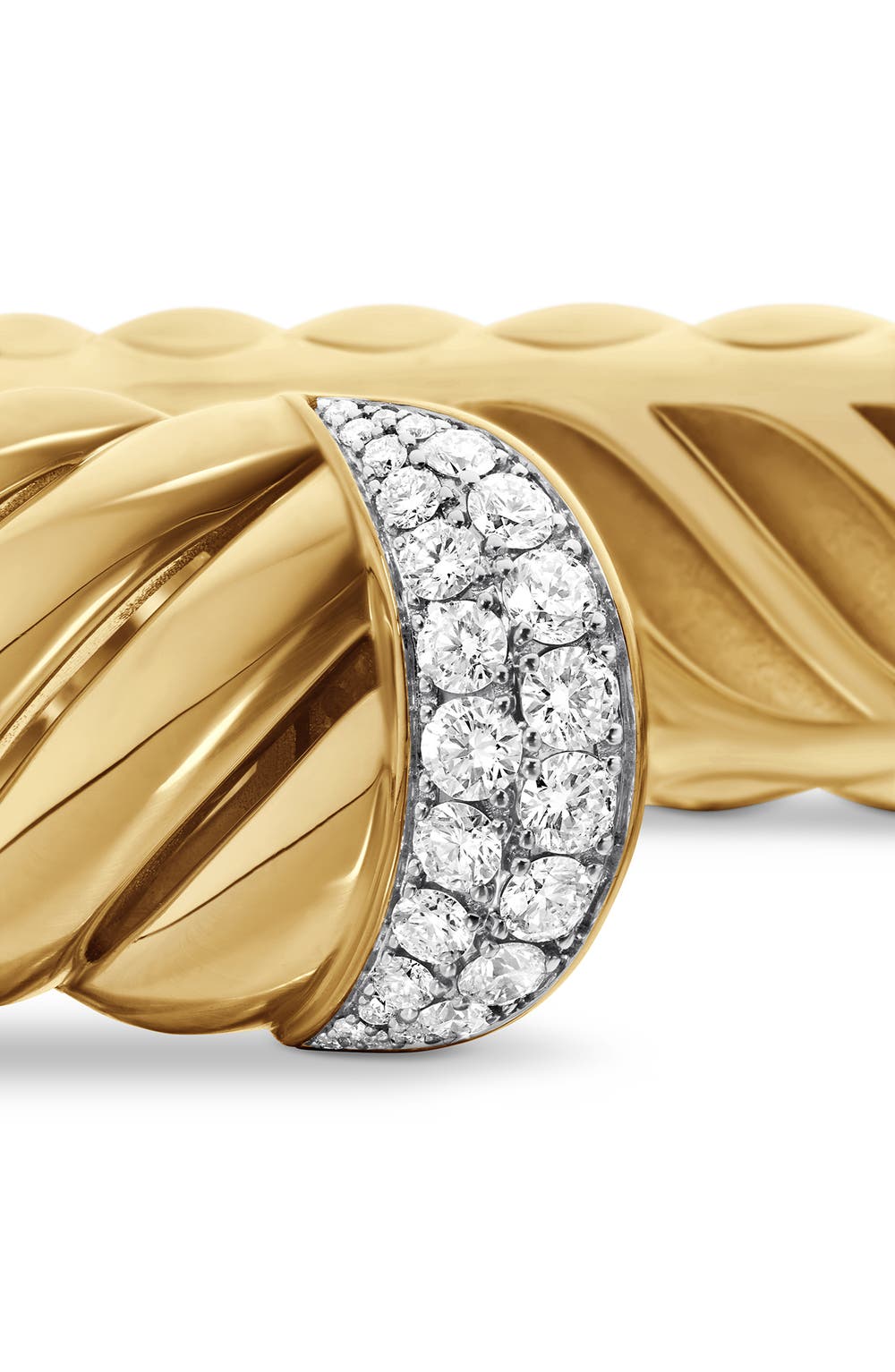 Sculpted Cable 18k Gold & Pavé Diamond Cuff Bracelet, image 4 of 6