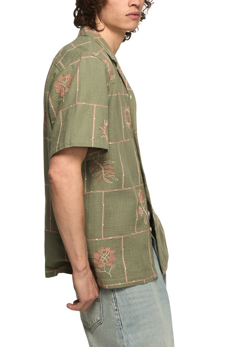 Embroideree Slub Cotton Camp Shirt, Alternate, color, OLIVE MULTI