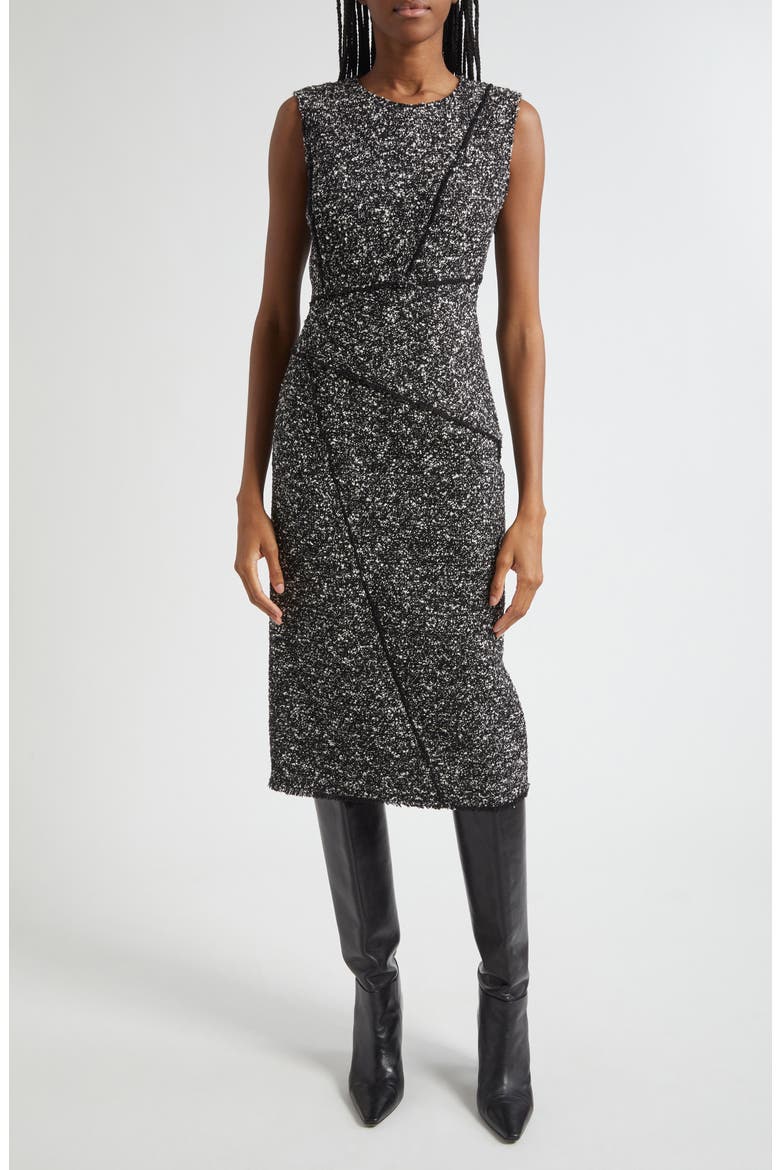 Fringed Seam Wool Blend Tweed Sheath Dress, Main, color, BLACK MULTI