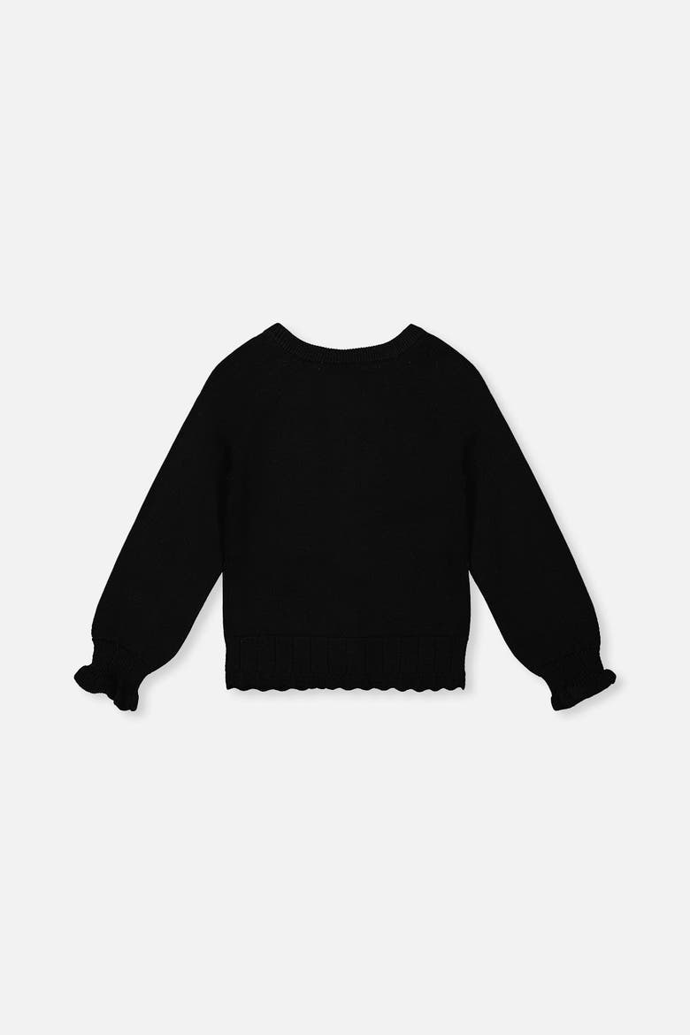 Knit Button Front Scallop Ruffle Trim Cardigan, Alternate, color, Black