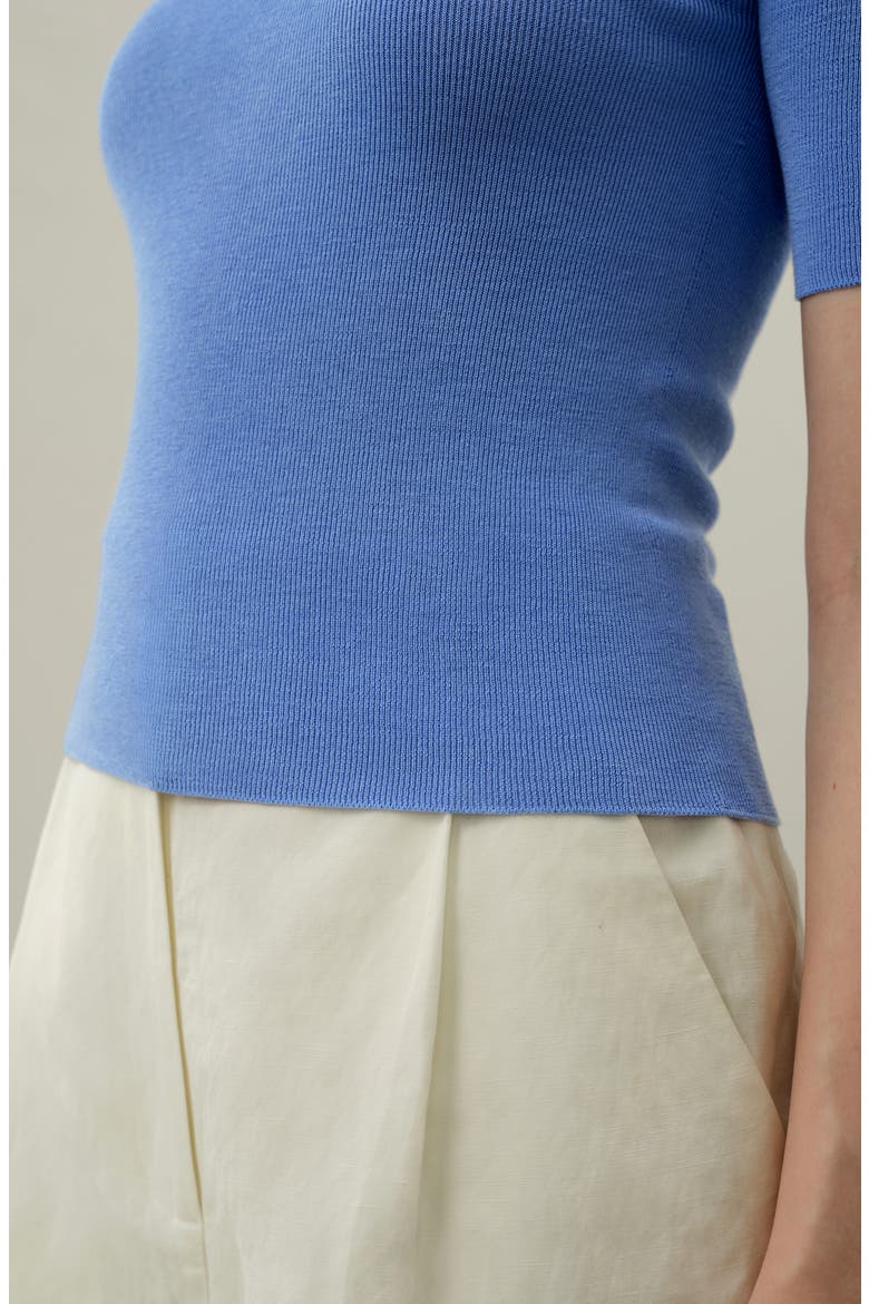 Women's Seamless Silk-Cotton Slim-Fit Knit Top, Alternate, color, Malibu Blue