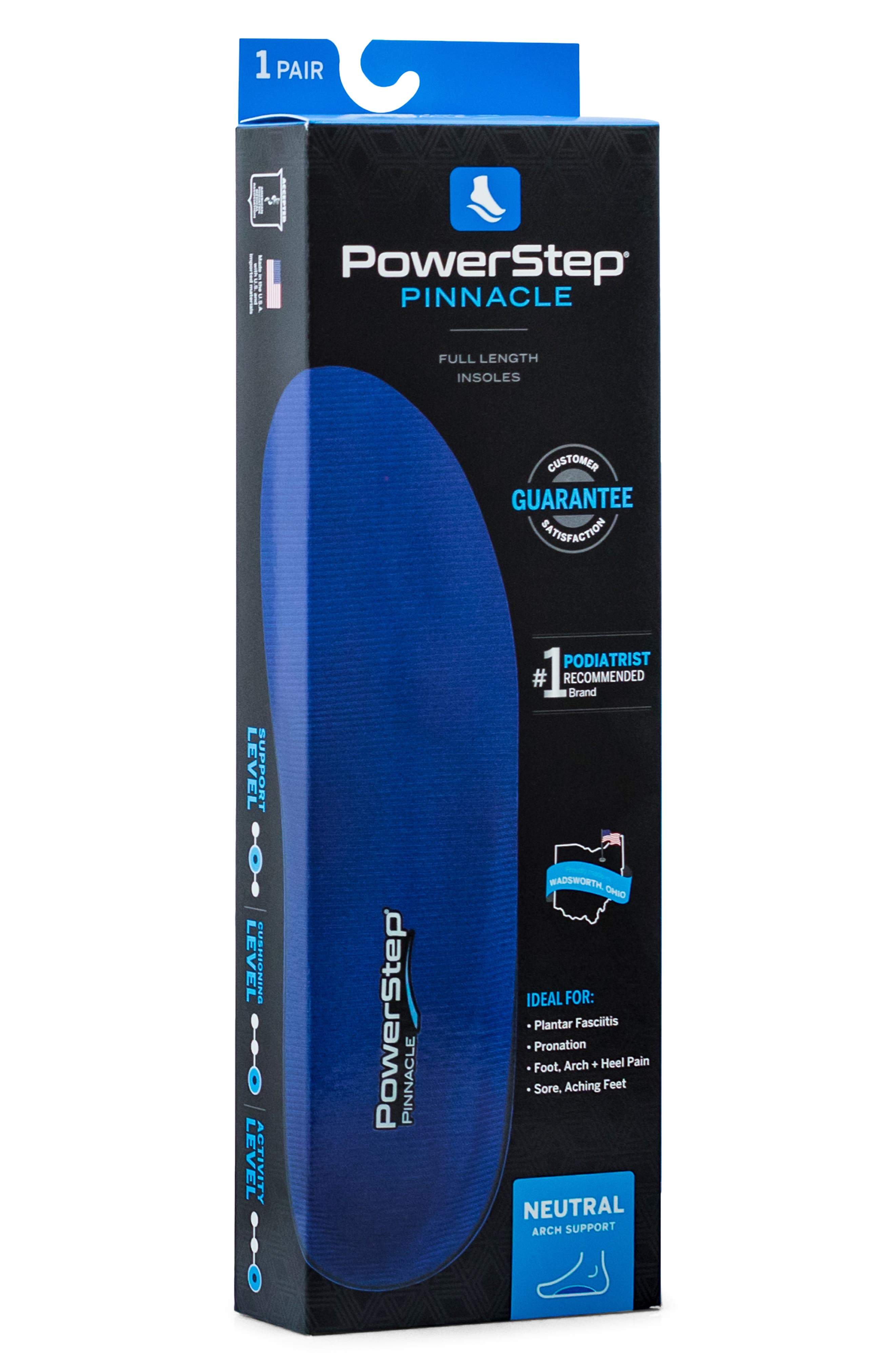 Foot Petals PowerStep® Pinnacle Orthotic Insoles, Alternate, color, BLUE