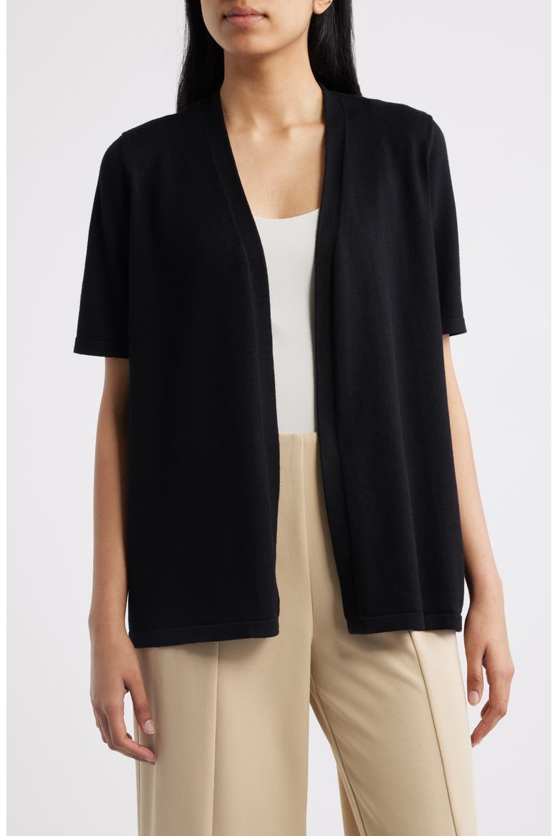 Newport Open Front Elbow Sleeve Cardigan, Main, color, ANNE BLACK