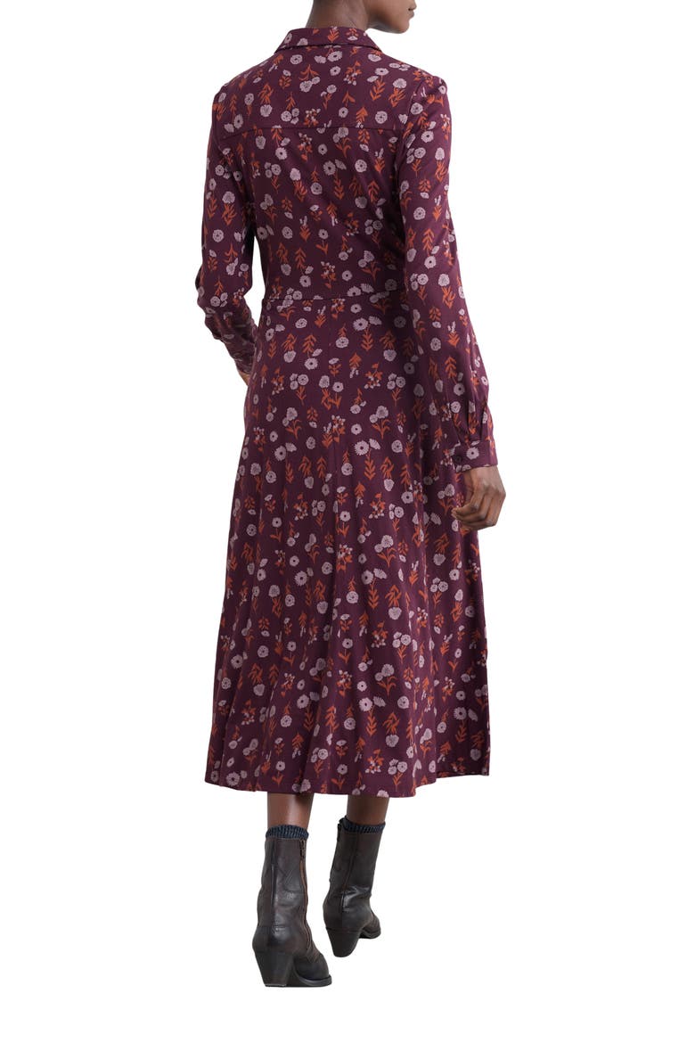 Coastline Print Long Sleeve Organic Cototn Blend Midi Shirtdress, Alternate, color, FLOWER SHADOW DARK HELLEBORE