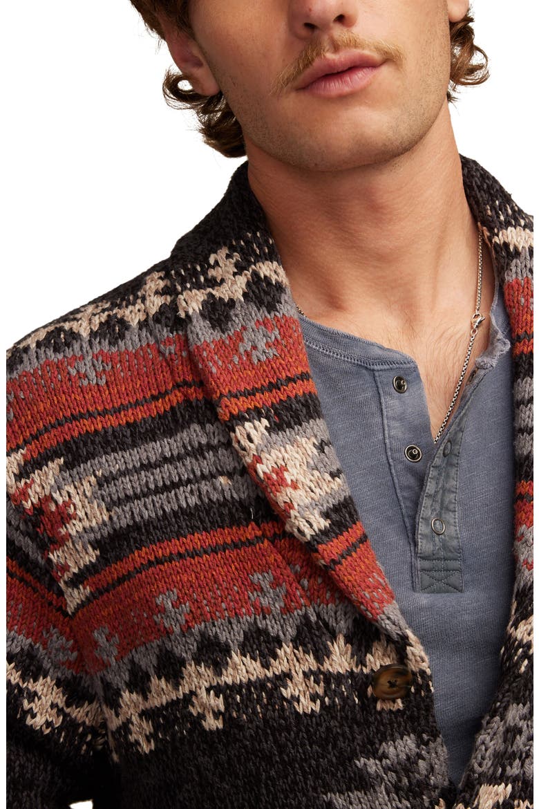 Intarsia Blanket Cotton Shawl Collar Cardigan, Alternate, color, CAVIAR MULTI