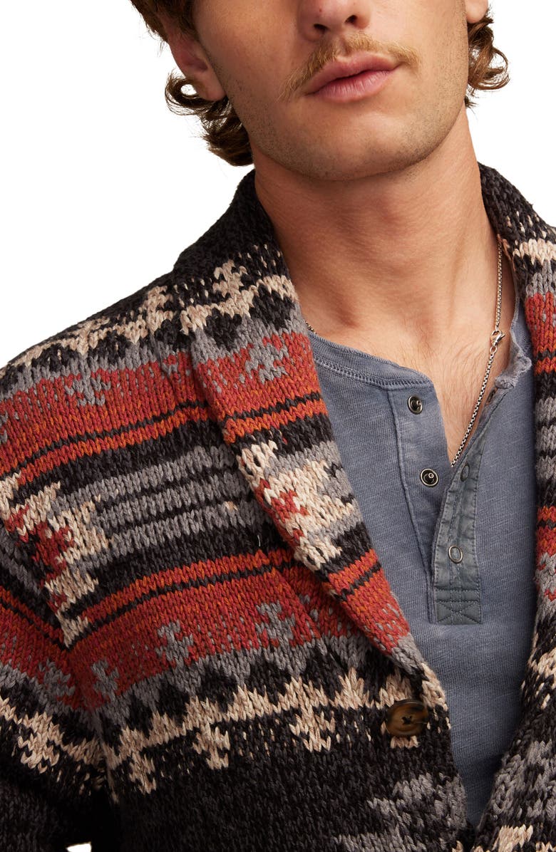 Lucky Brand Intarsia Blanket Cotton Shawl Collar Cardigan, Alternate, color, Caviar Multi