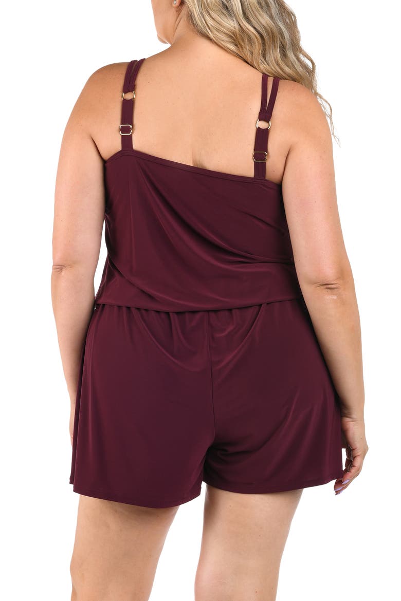 Knit Solids Swim Romper, Alternate, color, WINE