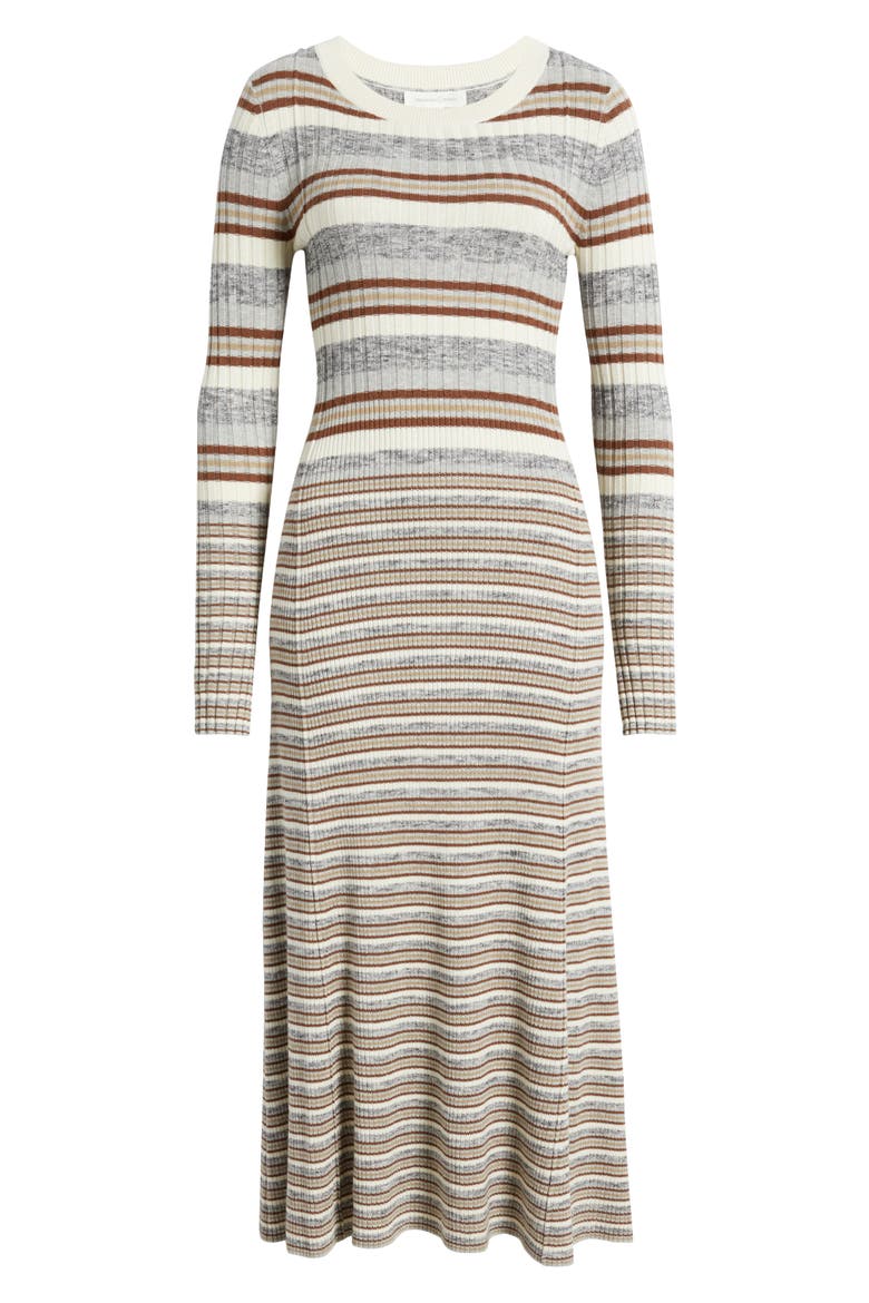 Stripe Long Sleeve Rib Midi Sweater Dress, Alternate, color, GREY- BROWN VARY STRIPE