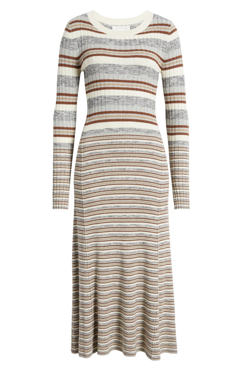 Treasure & Bond Stripe Long Sleeve Rib Midi Sweater Dress, Alternate, color, Grey- Brown Vary Stripe