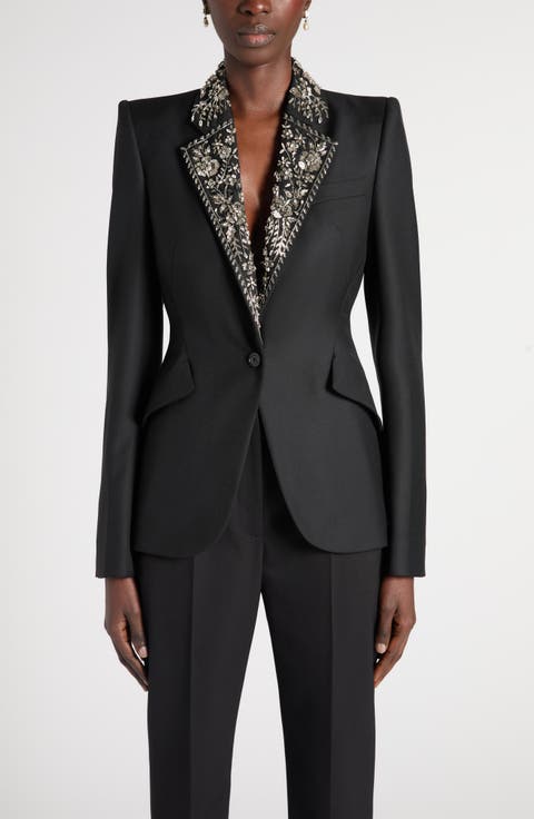 Embroidered Lapel Single-Breasted Wool Jacket