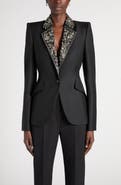 McQueen Embroidered Lapel Single-Breasted Wool Jacket