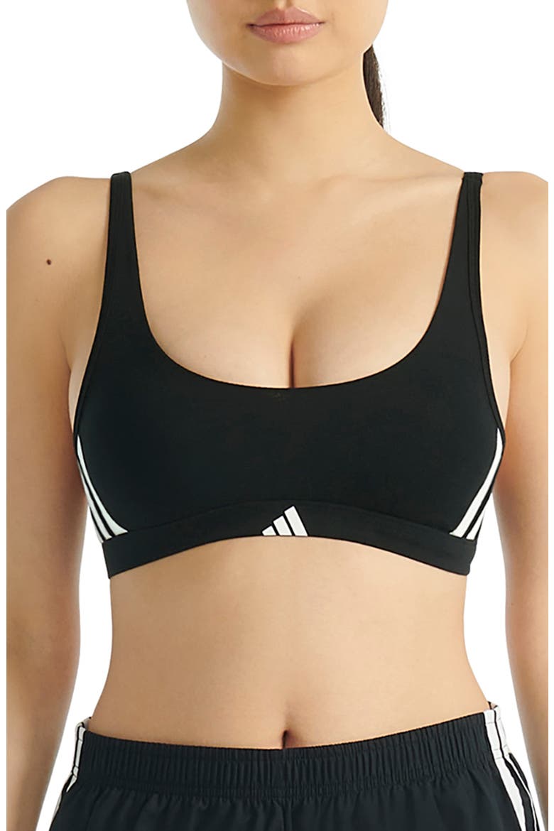 Essentials Cotton Blend 3 Stripe Scoop Bralette, Main, color, BLACK