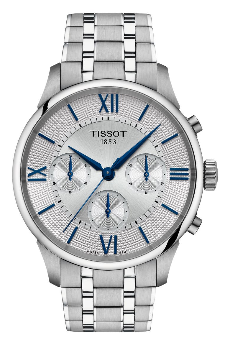 Chemin Des Tourelles Automatic Chronograph Bracelet Watch, 42mm, Main, color, SILVER