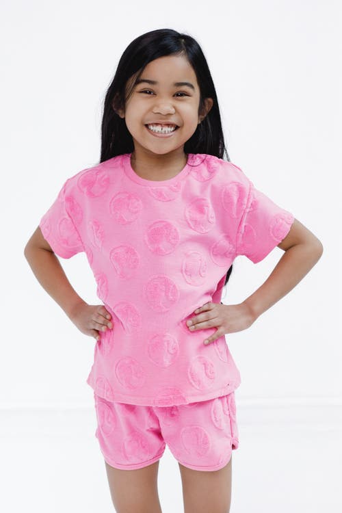 Barbie T-shirt & Loop Terry Shorts Set In Pink