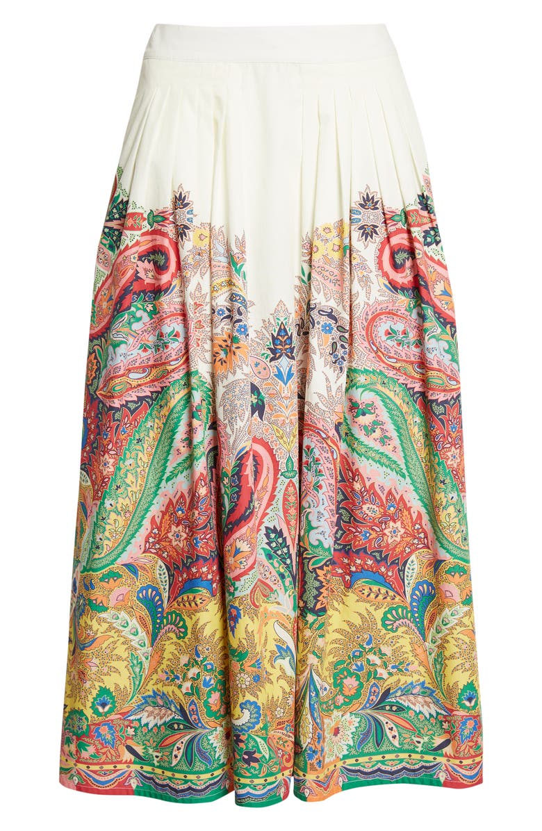 Etro Paisley Pleated Cotton Voile Midi Skirt, Alternate, color, Print On White Base