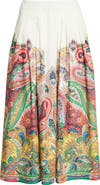 Etro Paisley Pleated Cotton Voile Midi Skirt