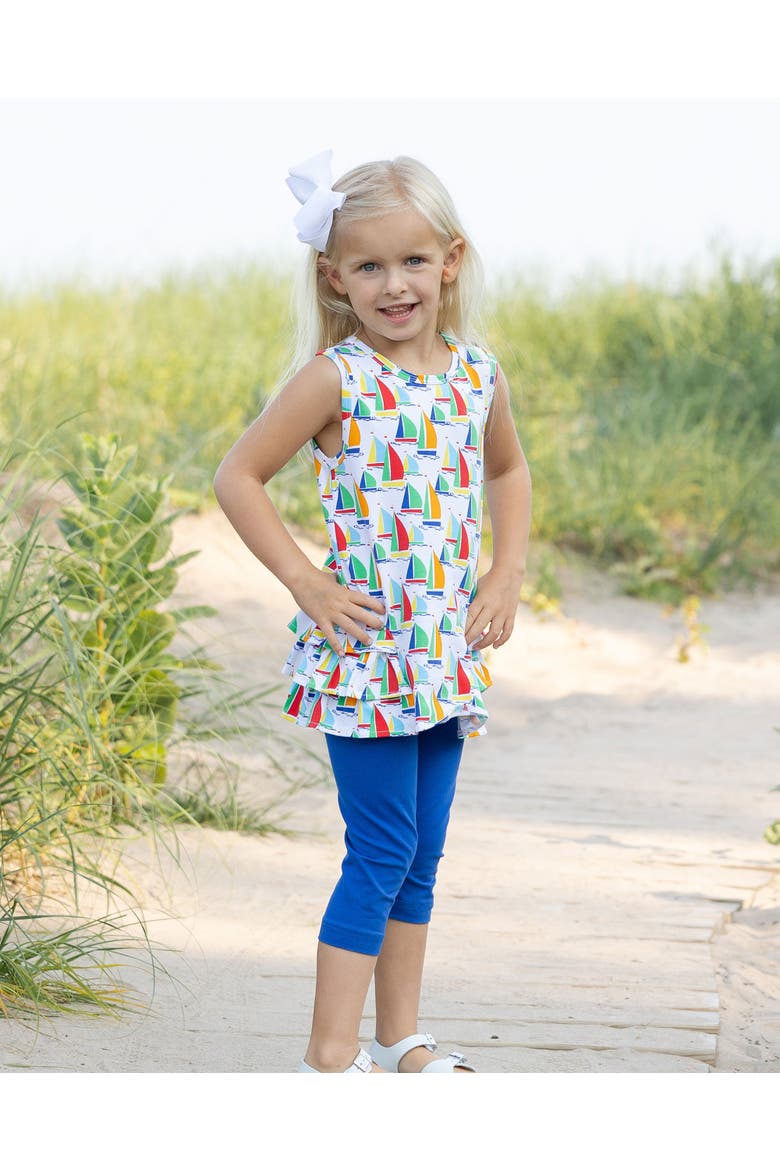 Sailboat Print Tunic with Capri Leggings, Alternate, color, White / Multicolor