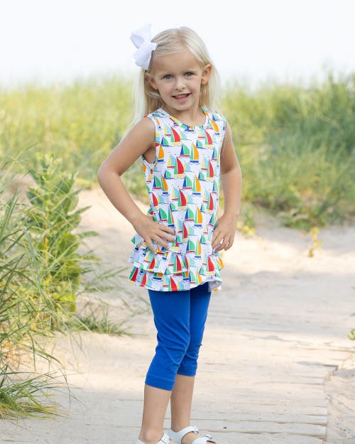 Florence Eiseman Sailboat Print Tunic With Capri Leggings In White/multicolor