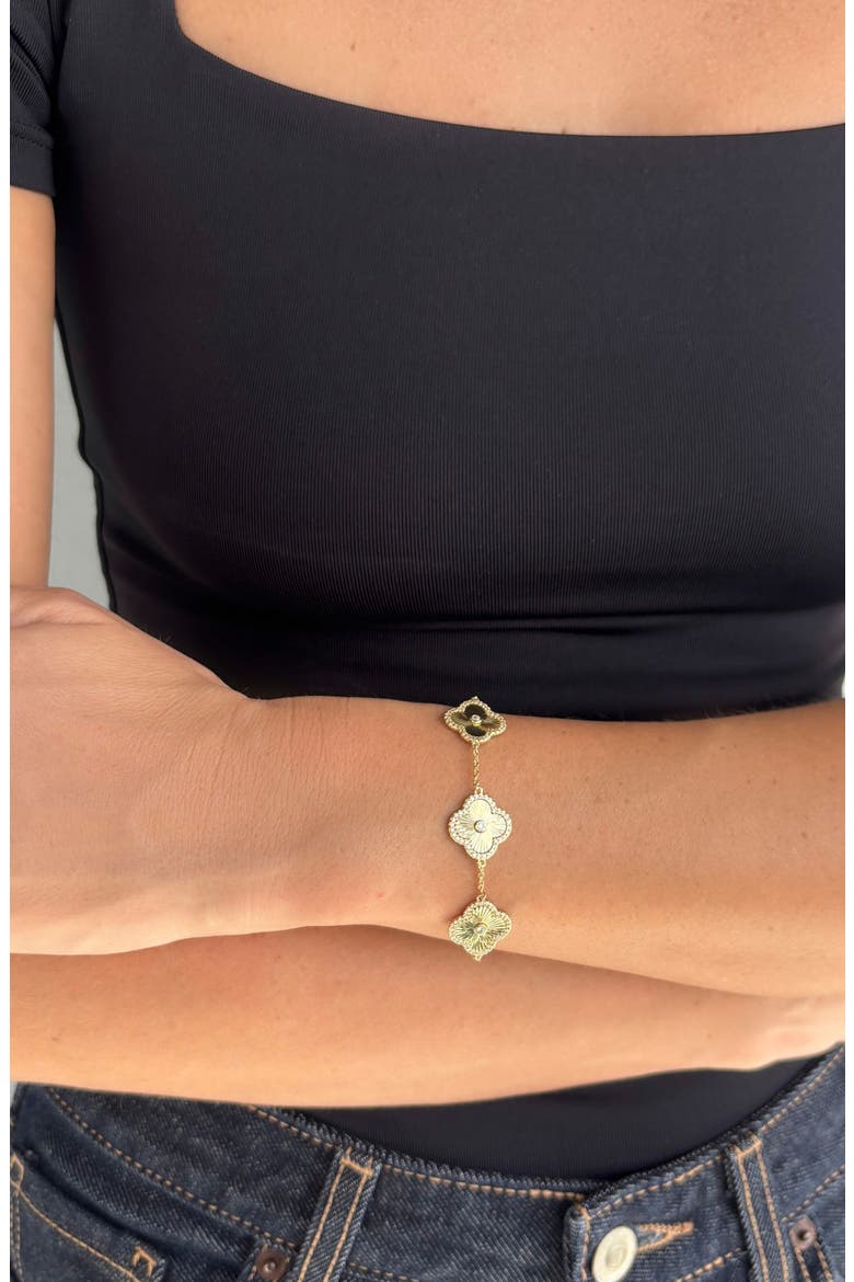 Cubic Zirconia Halo Fluted Bracelet & Earrings Set, Alternate, color, GOLD