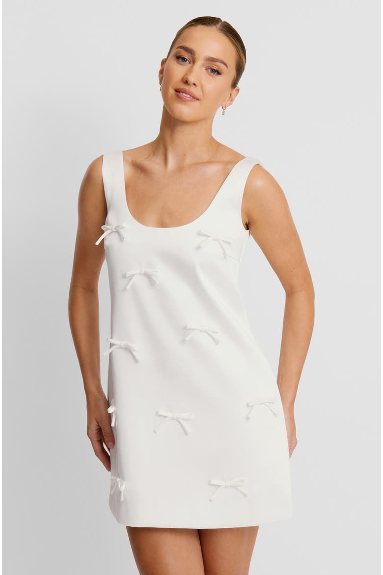 Scoop Neck Bow Detail Mini Dress, Alternate, color, White