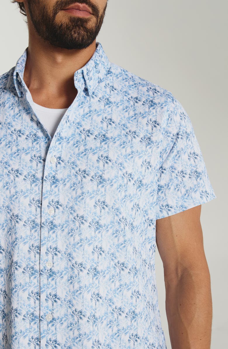 7 Diamonds Palmline Tree Print Short Sleeve Stretch Button-Up Shirt, Alternate, color,