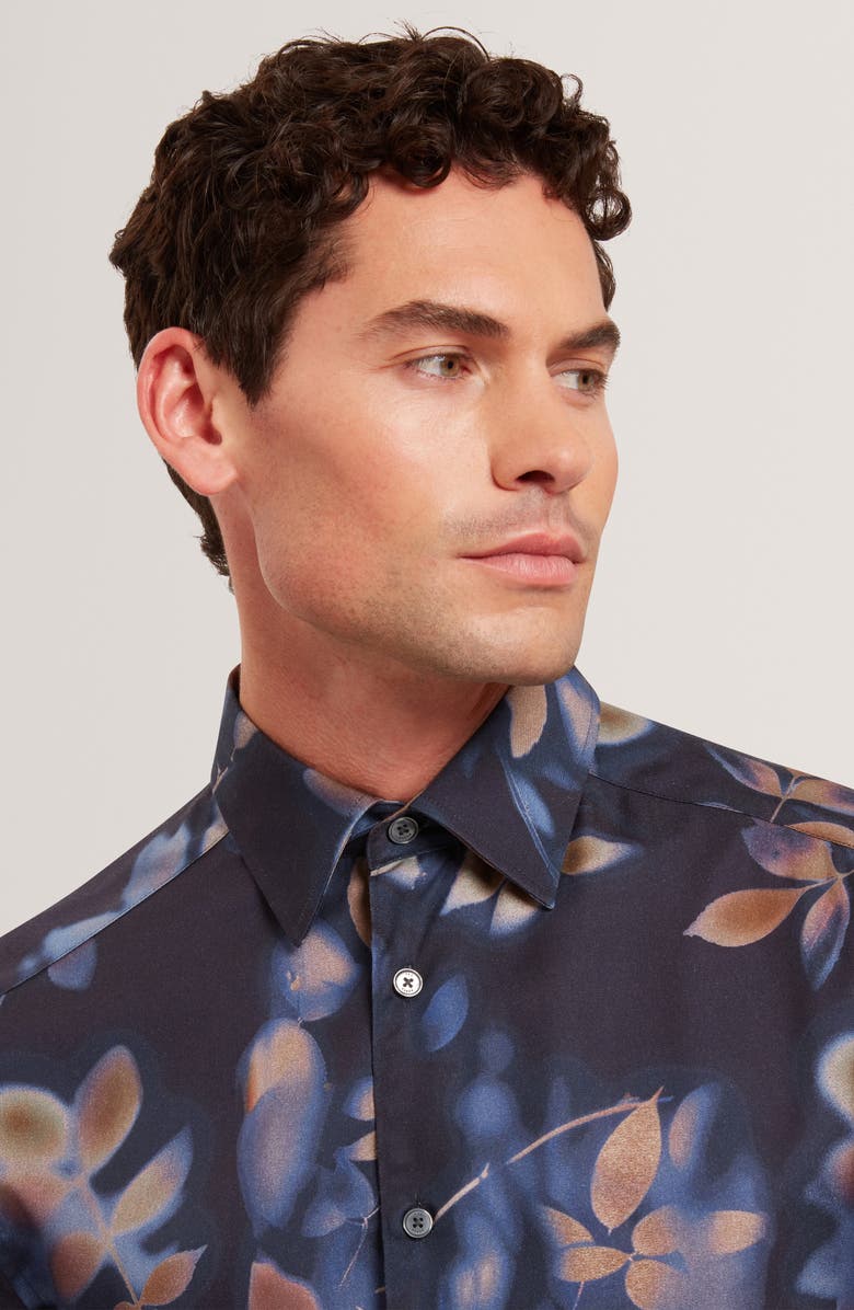 Ted Baker Kalmill Print Button-Up Shirt, Alternate, color, Navy