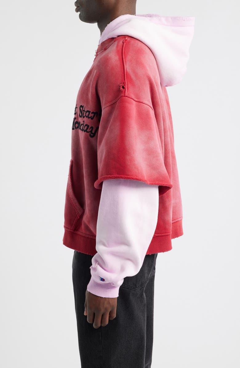DIET STARTS MONDAY Double Layer Distressed Hoodie, Alternate, color, Washed Red/Pink