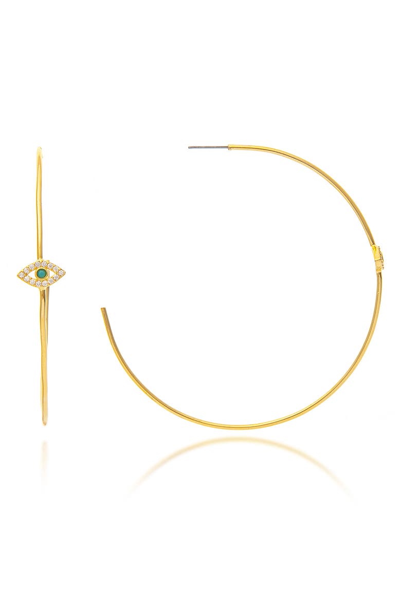 RIVKA FRIEDMAN 18K Yellow Gold Clad Pavé Crystal Evil Eye Hoop Earrings, Main, color, 