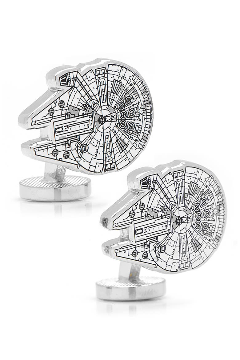 Star Wars™ - Millennium Falcon Blueprint Cuff Links, Main, color, WHITE/ BLACK/ SILVER
