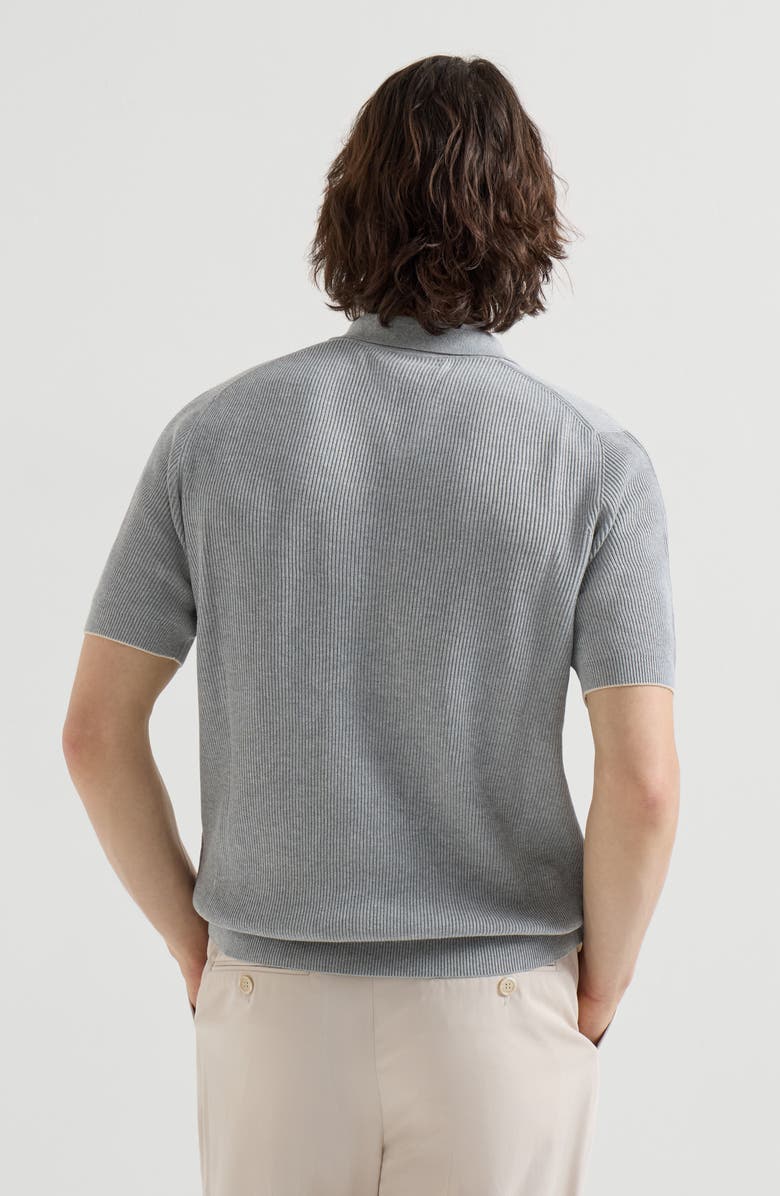 Brunello Cucinelli Cotton English rib knit polo, Alternate, color, Grey
