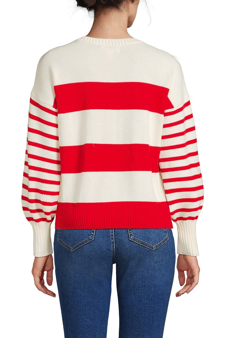 Drifter Jersey Crewneck Sweater, Alternate, color, Coral Red/Ivory Stripes