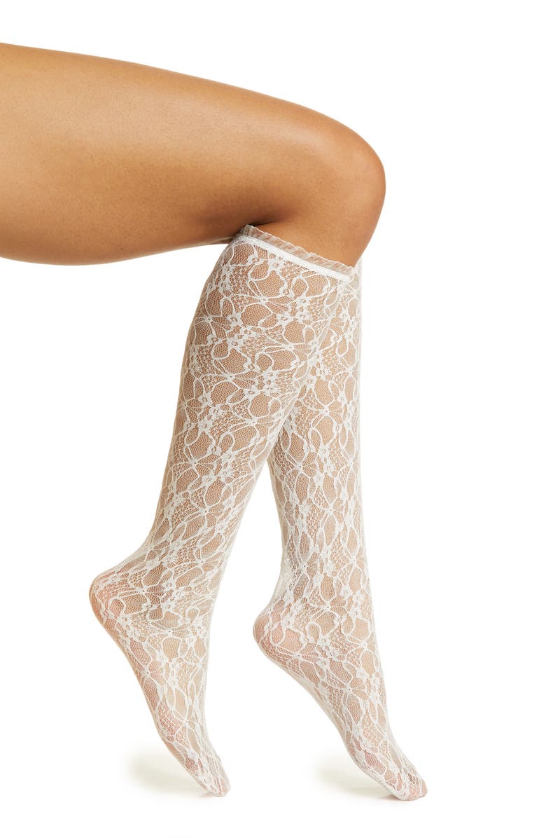 HIGH HEEL JUNGLE Lace Knee High Socks, Main, color, 